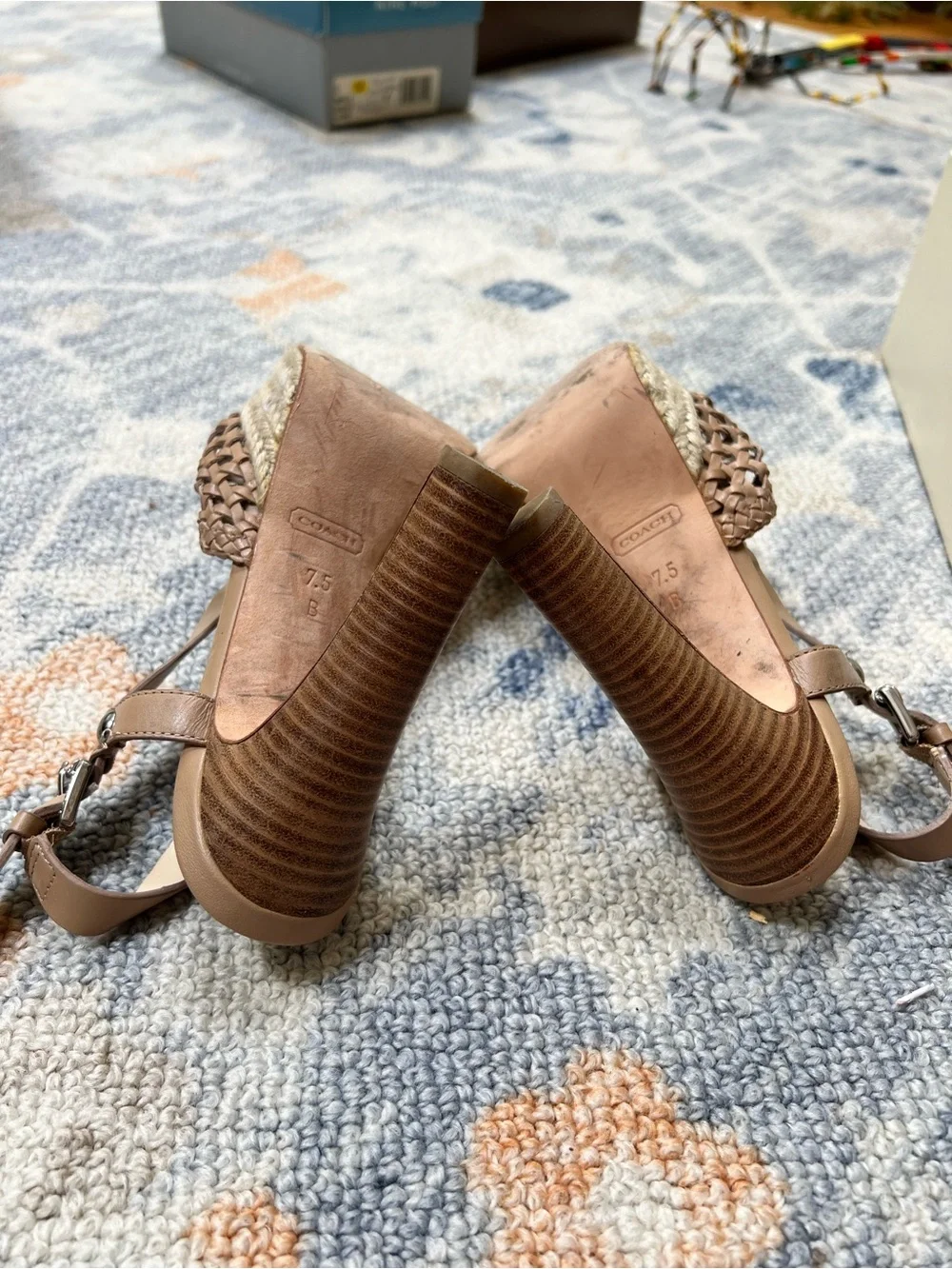 Coach Women's Tan Woven Leather heel Sandals